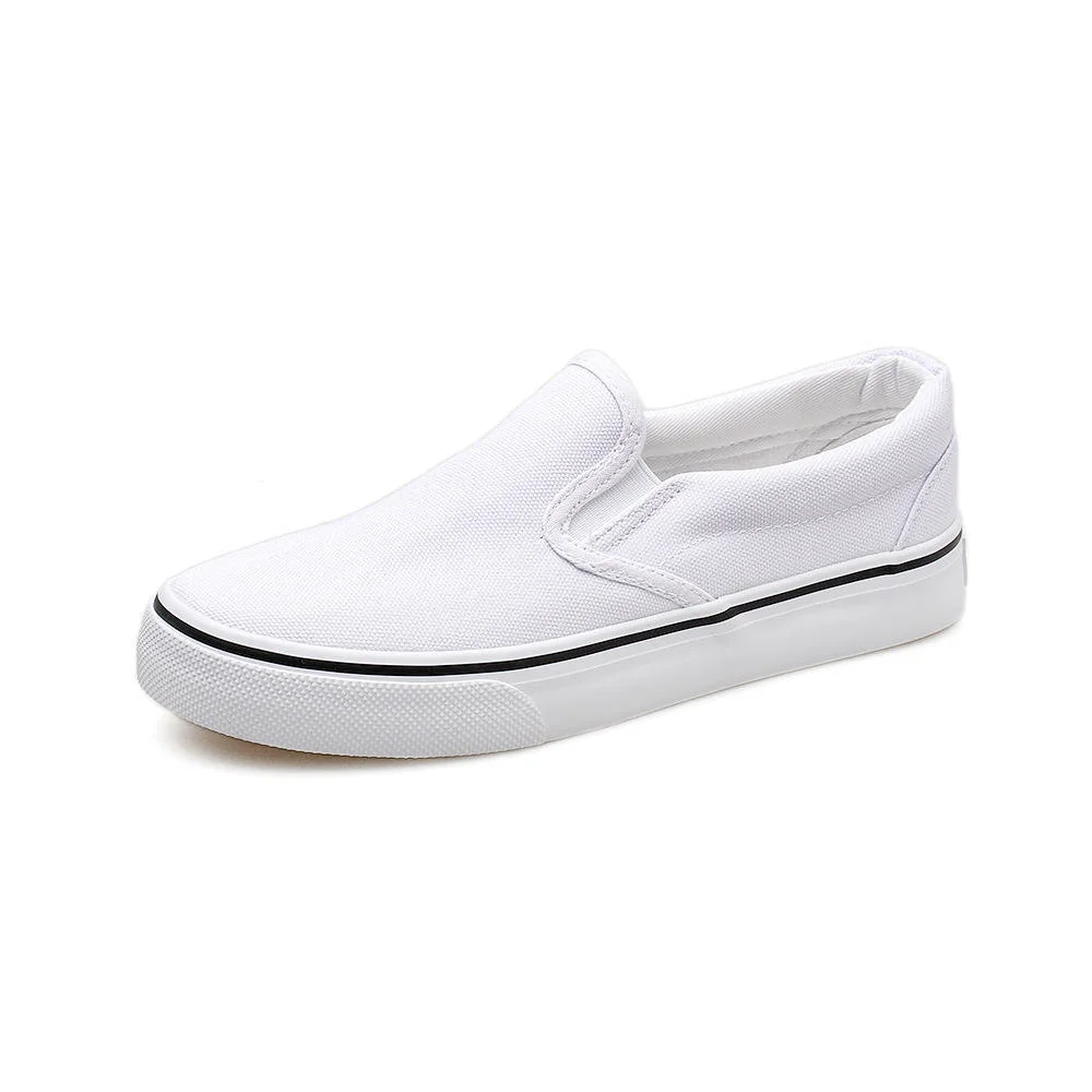 Plain Men White Slip on Quality Vulcanized Shoes Flat Canvas Shoes