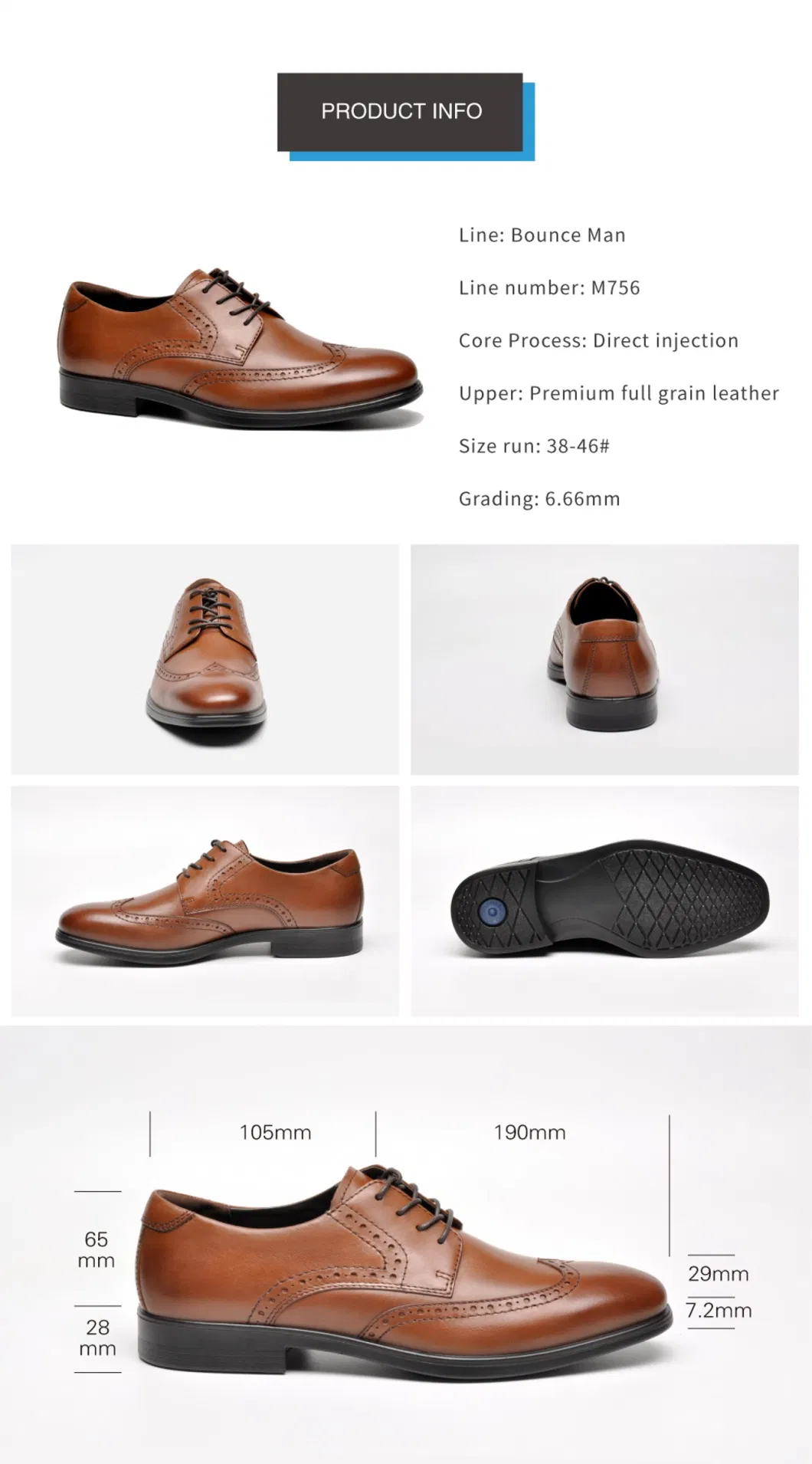 Bounce Man Plain Toe Shoes for Men′ S