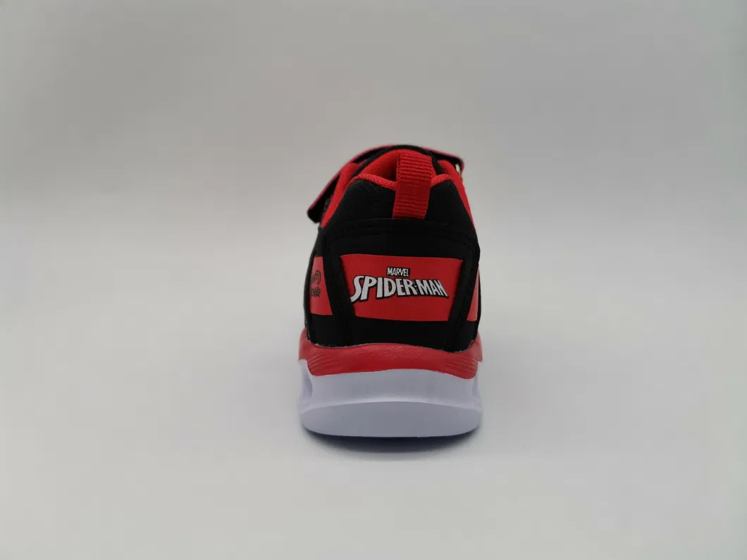 Kids Shoes Spider-Man Black+Red Fashion Sport Shoes for Boys Marvel License Footwear with Lights PU+Mesh Upper